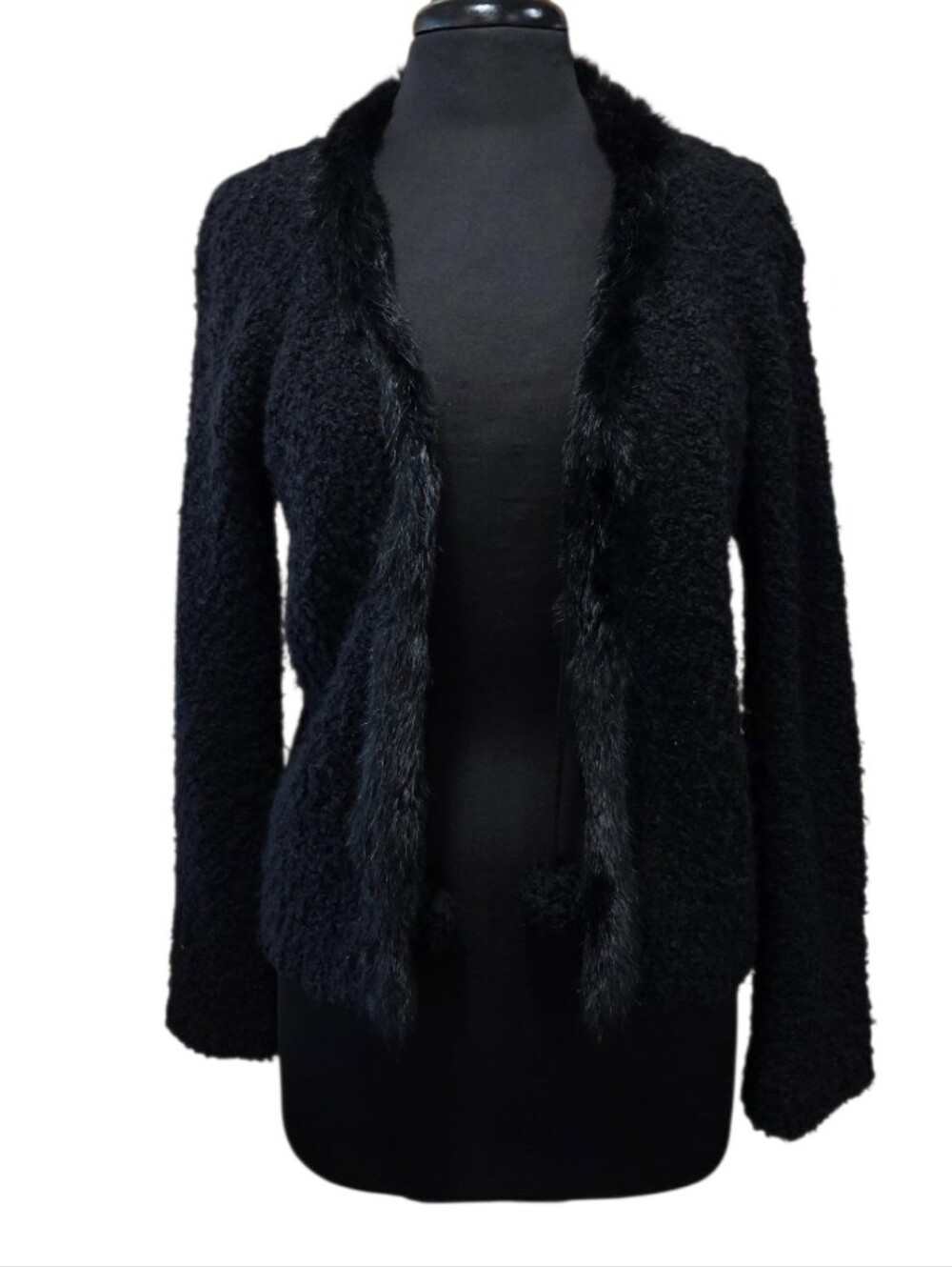 Vintage Italian Black Rabbit Fur Trim Sweater Essex Cardigan XL Mobwife Boho